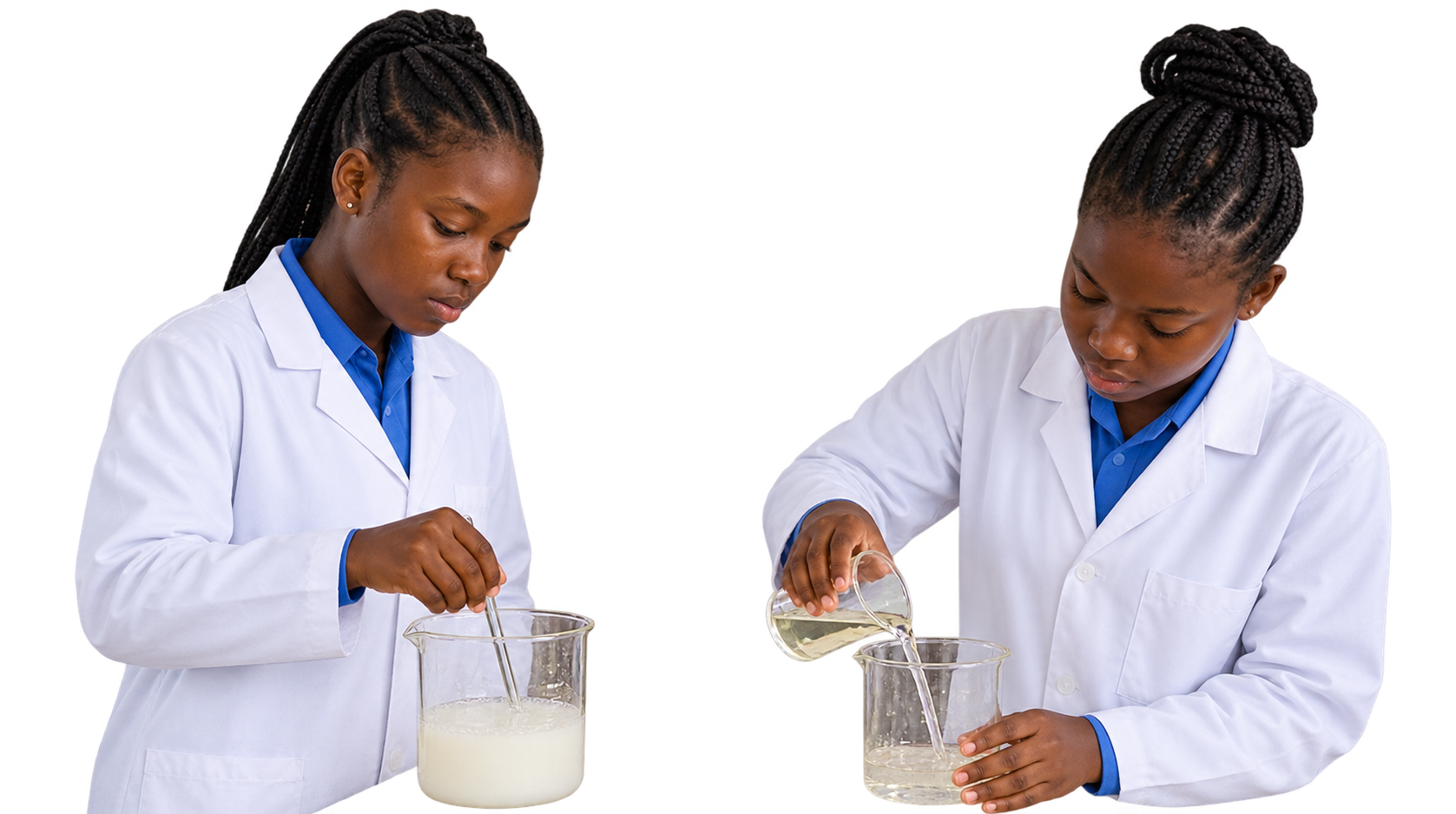 Deux lycéennes africaines réalisent une expérience de chimie.